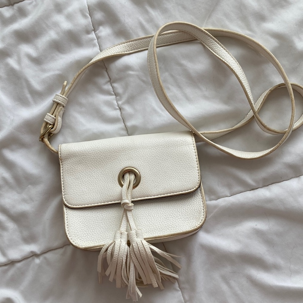 White Faux Leather Crossbody with Tassels